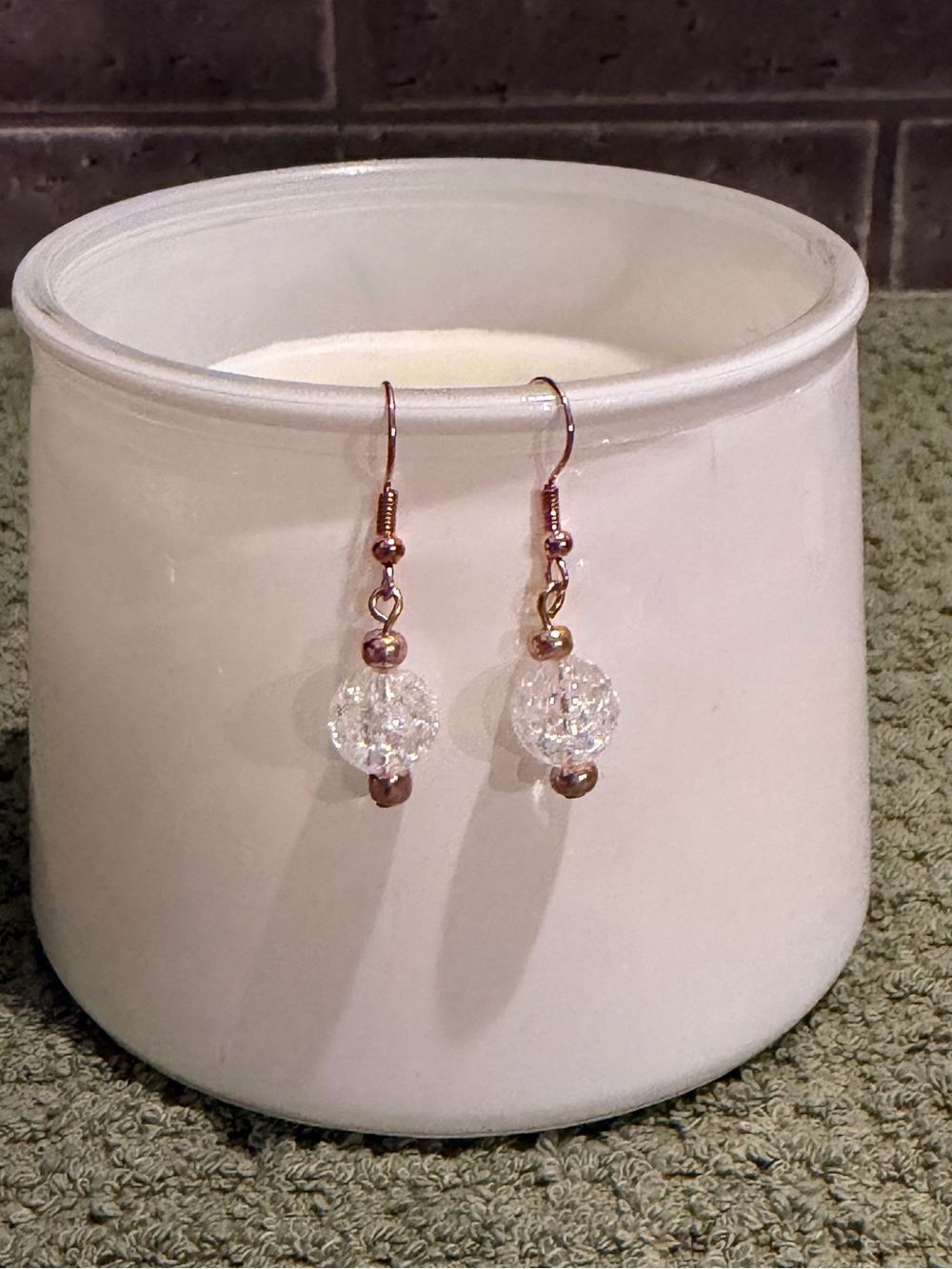 Clear Crystal Drop Earrings with Rose Gold Accents Dainty Minimalist Jewelry